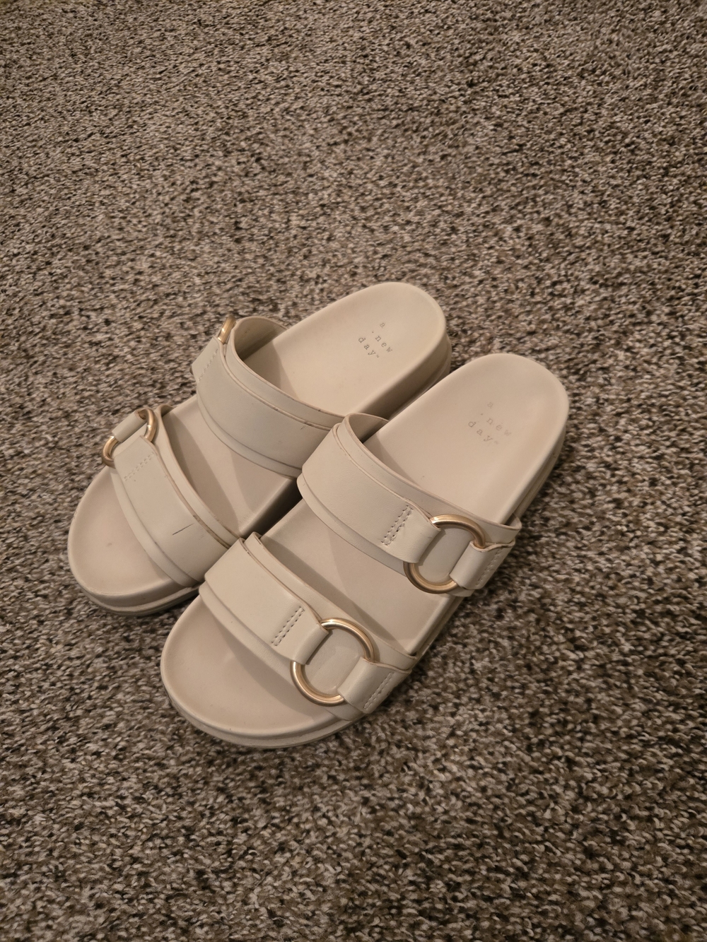 a new day Cream Slide Sandals with Gold Buckle Detail